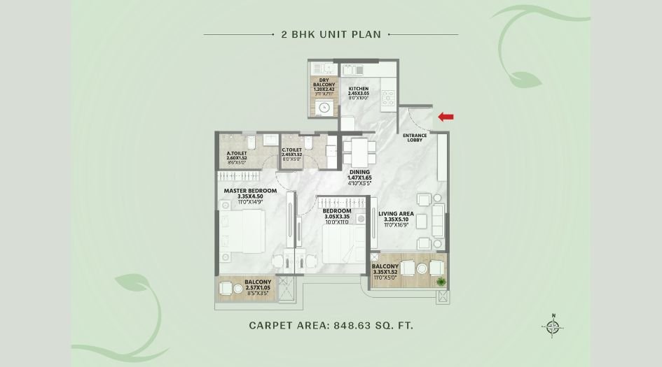 Venkatesh-Vanaya-FLoor-Plan-2 BHK-849 Sqft